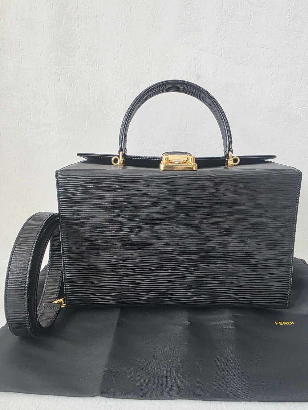 Auth Fendi Epi Leather Box Vanity Bag